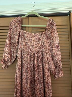 Pink Lily Paisley Square-Neck Maxi Dress in Blush and Burgundy
